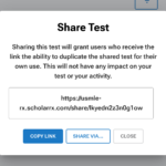 Images showcasing how a student can share a Qmax test with classmates via a mobile device.