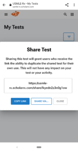 Image of how a student can share a Qmax test via their mobile device.