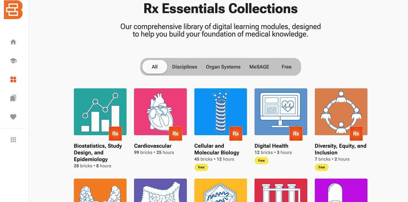 Screen capture of the Rx Essentials section of the Brick Exchange.