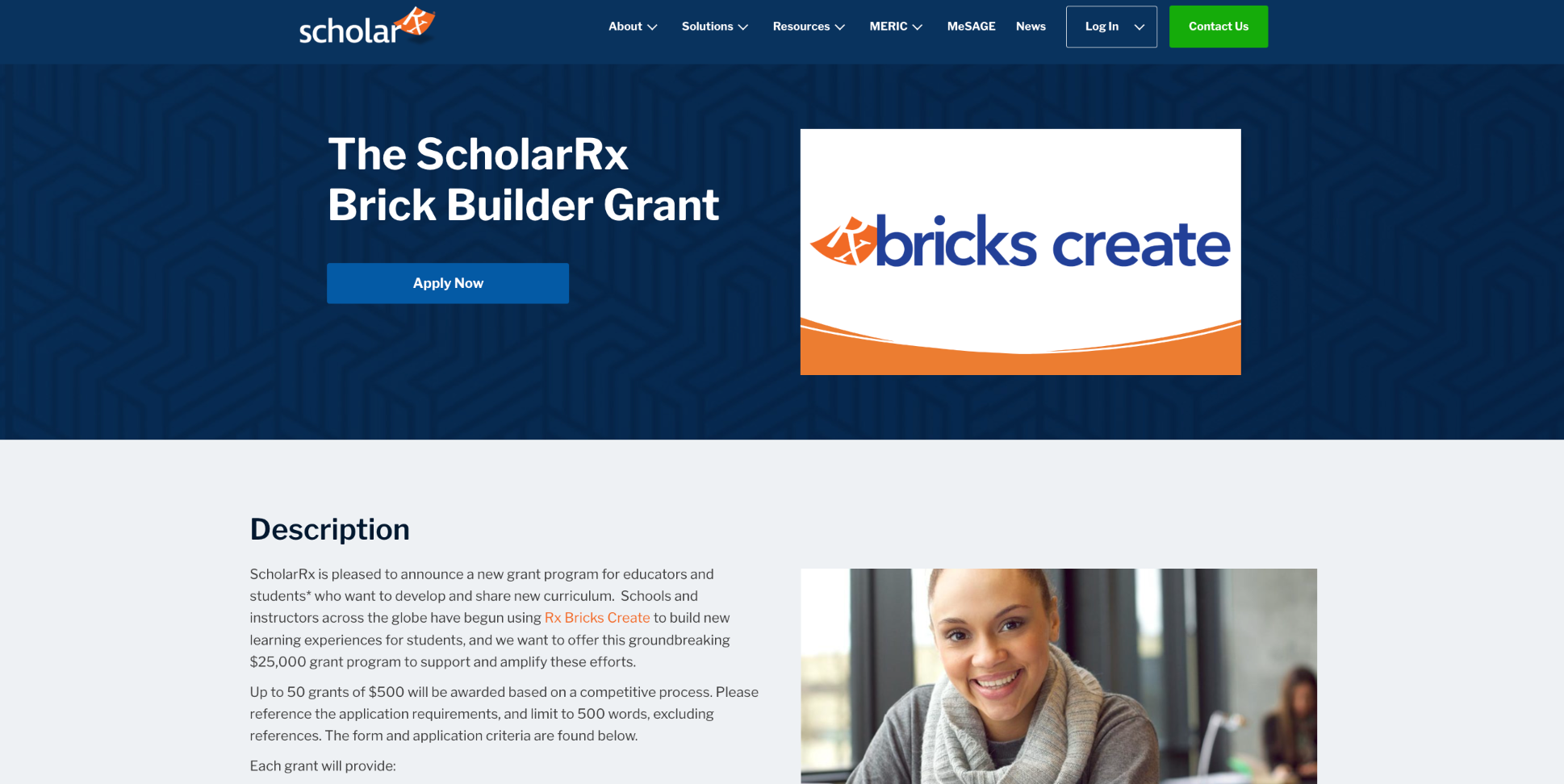 Screen capture of the landing page for the Brick Builder Grant